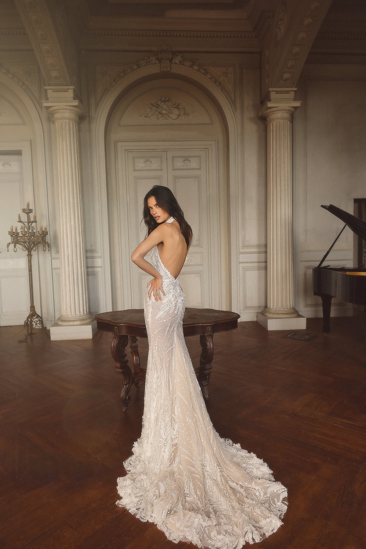Fargo by Maison Harleen couture gown — close-up of the neckline and embellishment