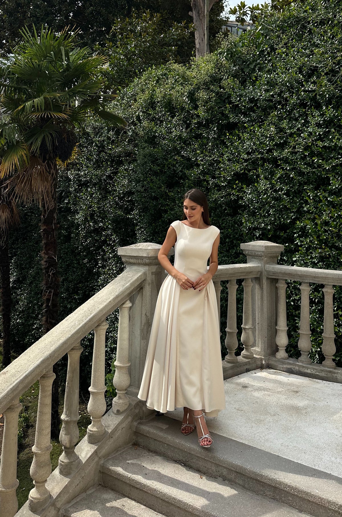 Scarlett Minimal Satin Ivory Midi Evening Dress