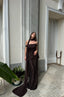 Marvin – Chocolate Brown Sequin Evening Gown with Chiffon Scarf