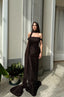 Marvin – Chocolate Brown Sequin Evening Gown with Chiffon Scarf