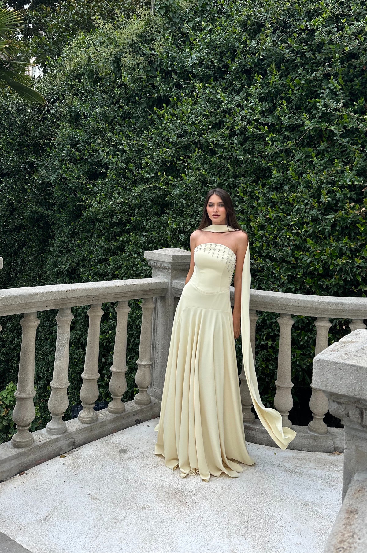 Savannah Draped Neck Soft Ivory Evening Gown