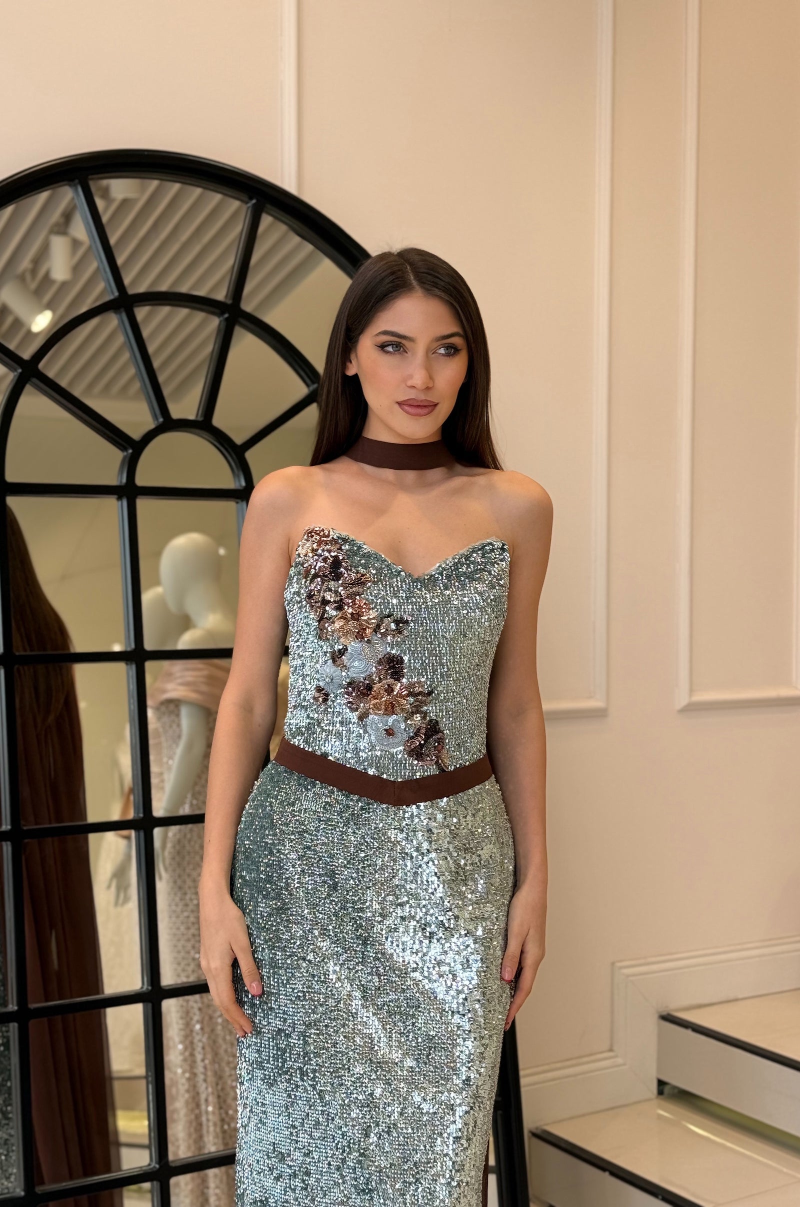 Acacia Sequin Cape Couture Gown