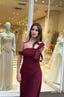 Karen One-Shoulder Burgundy Evening Gown with Floral Detail