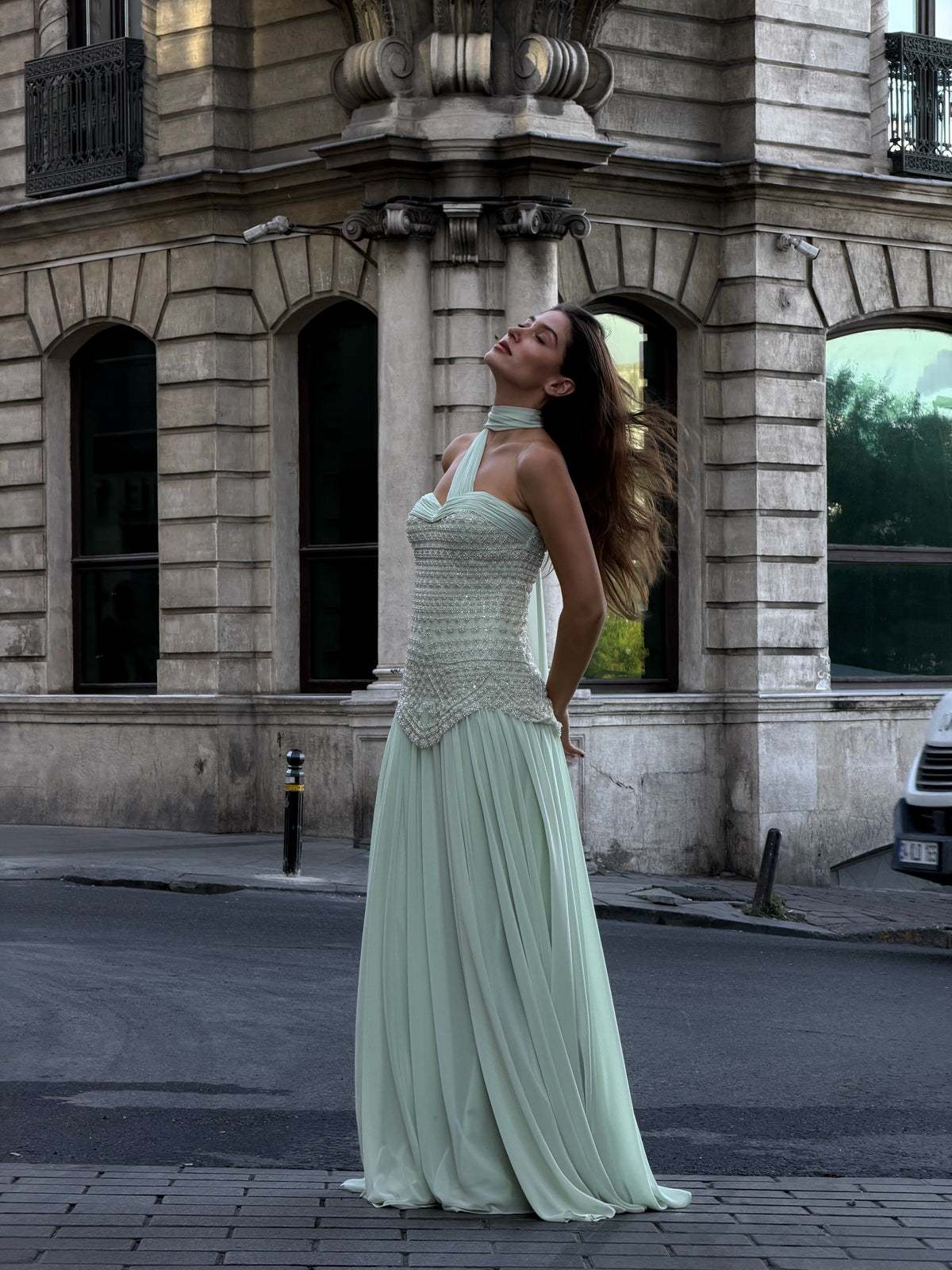Amy Embellished Satin Couture Gown in Ivory