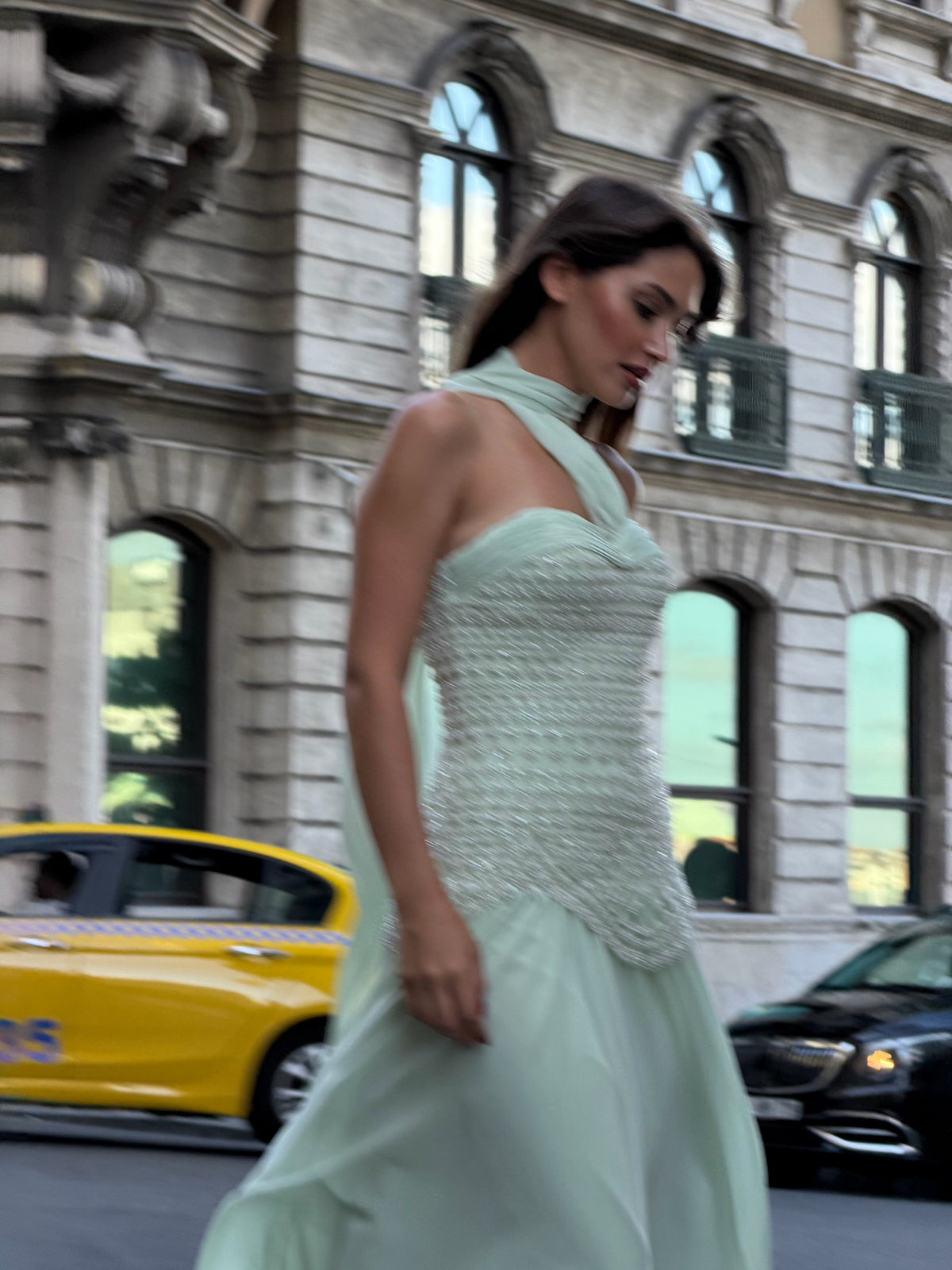 Amy Embellished Satin Couture Gown in Ivory