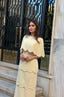 Lily Modest Cape Sleeve Evening Gown in Soft Butter Yellow