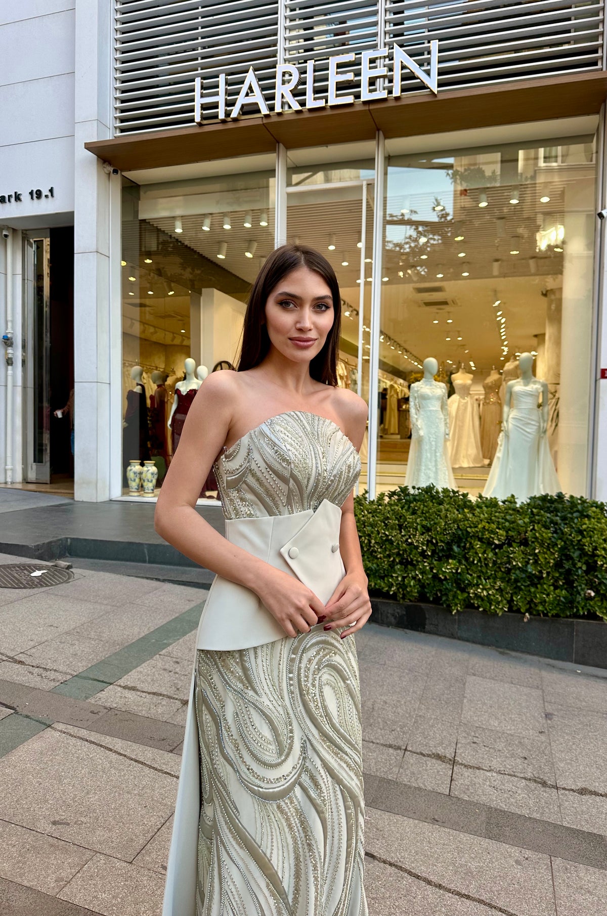 Nora Structured Embellished Couture Evening Gown