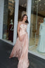 Erin – Blush Draped Strapless Evening Gown with Pleated Skirt