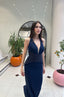 Mia – Navy Deep V-Neck Evening Gown with Embellished Waist