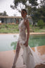 Illusion Sheer Lace High-Neck Gown with Detachable Overskirt