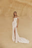 Jasper Off-Shoulder Draped Satin Bridal Gown with Lace Slit