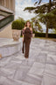 Cassia Chocolate Brown Ruched Halter Couture Evening Gown