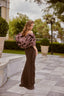 Cassia Chocolate Brown Ruched Halter Couture Evening Gown