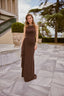 Cassia Chocolate Brown Ruched Halter Couture Evening Gown
