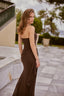 Cassia Chocolate Brown Ruched Halter Couture Evening Gown