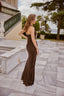Cassia Chocolate Brown Ruched Halter Couture Evening Gown