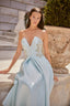 Melisande Ice Blue Embellished Satin Midi Couture Evening Gown