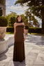 Oriana Chocolate Brown Floral Appliqué Couture Evening Set