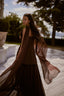 Oriana Chocolate Brown Floral Appliqué Couture Evening Set