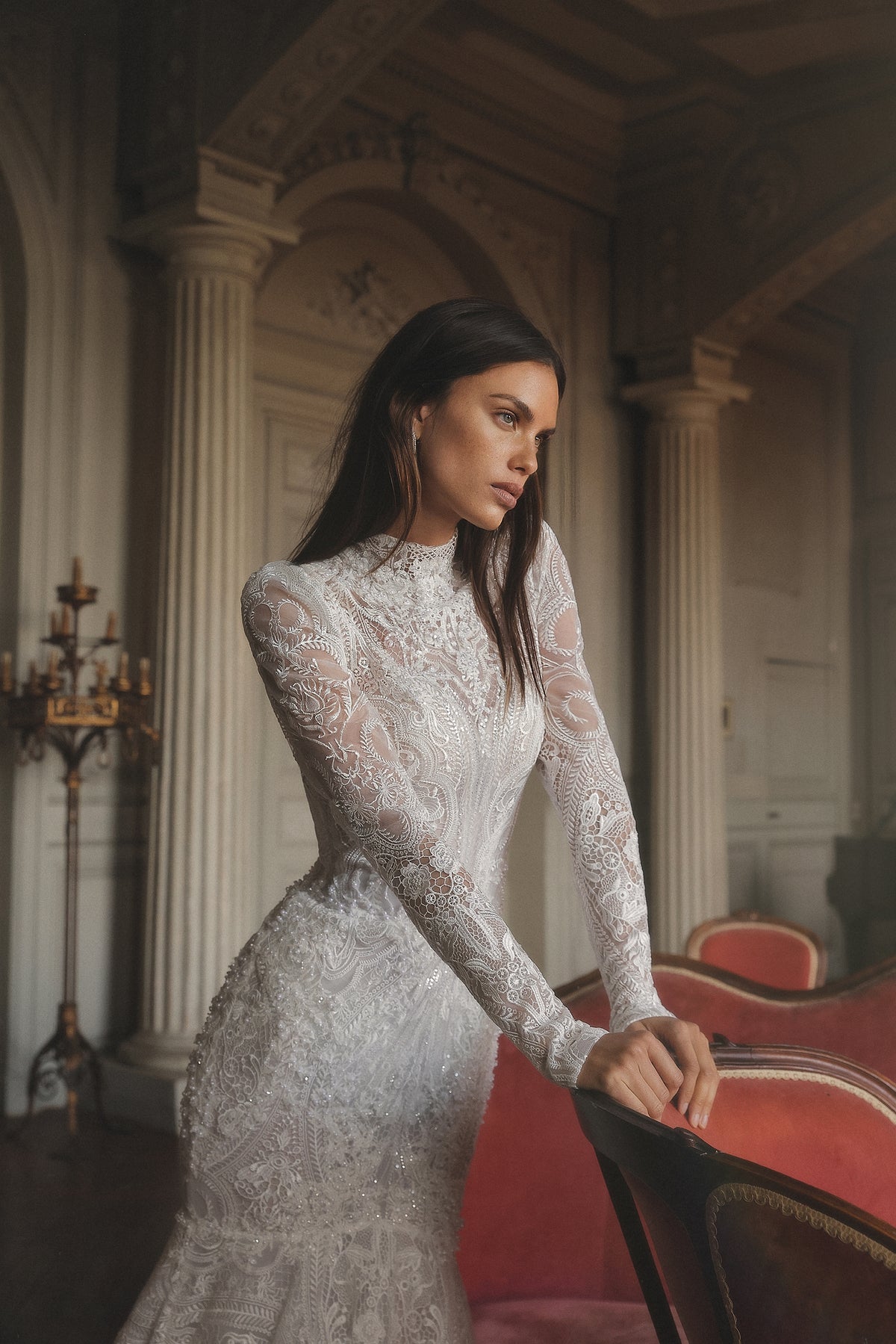 Reed by Maison Harleen couture gown — three-quarter view highlighting the bodice details