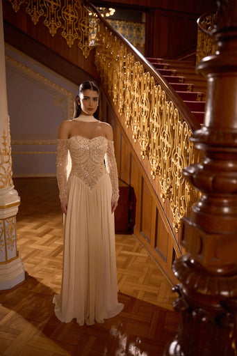 Rosalie – Crystal Embellished Chiffon Evening Gown