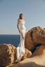 Sevier Draped Satin & Lace Slit Couture Bridal Gown
