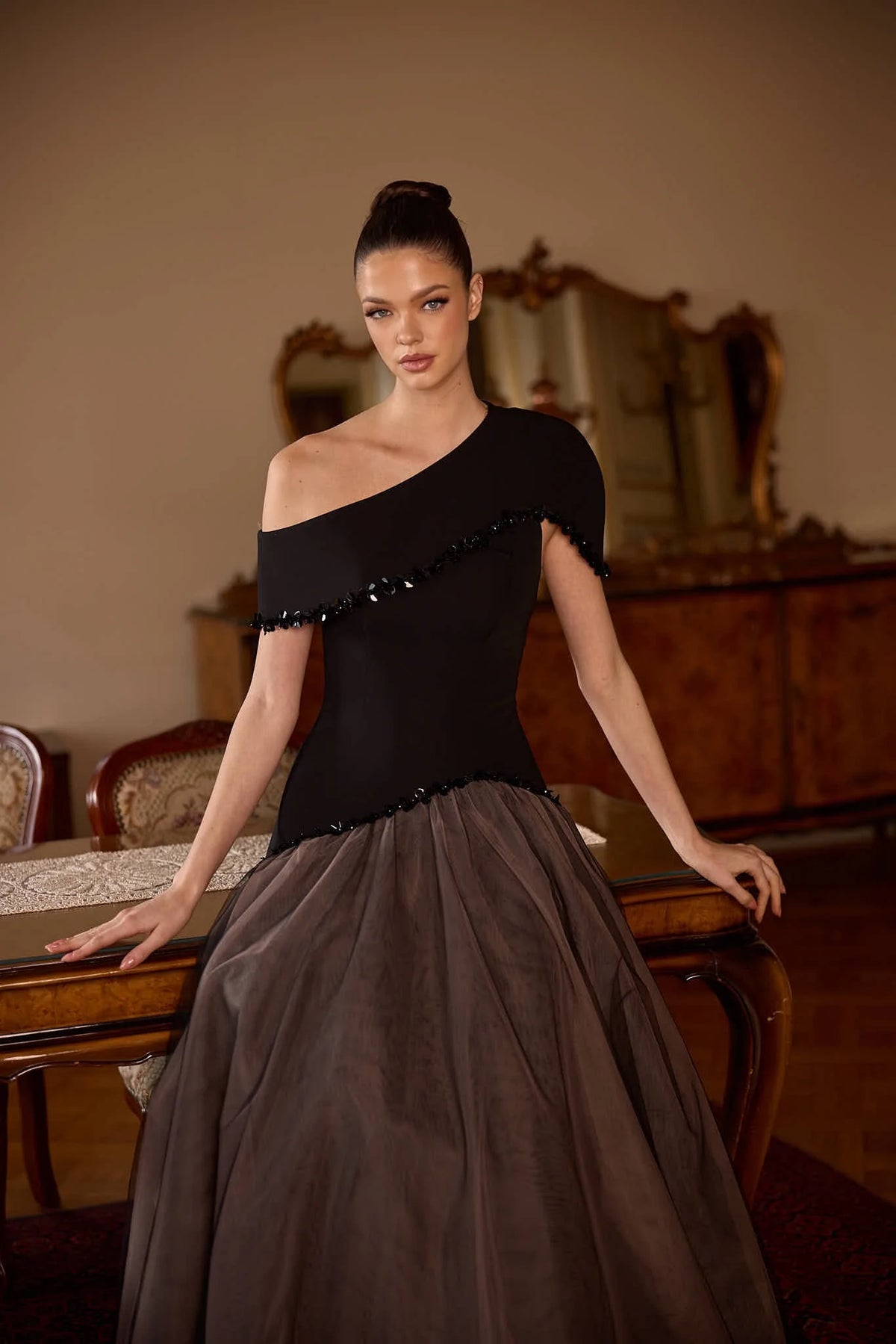 Valencia One-Shoulder Couture Evening Gown