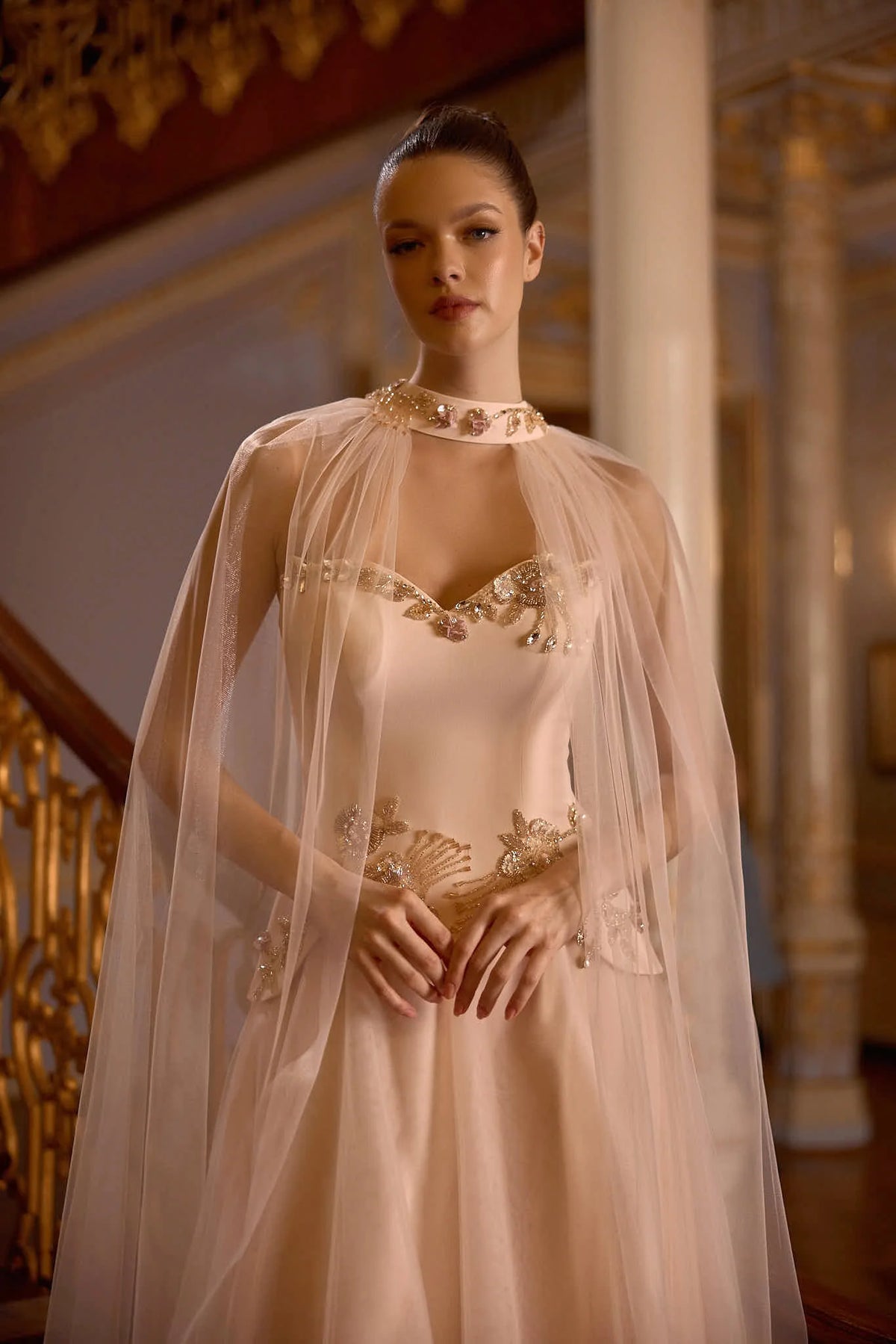 Valentine – Embellished Cape Couture Gown