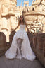 Verity Corset Lace High-Low Wedding Gown with Dramatic Overskirt