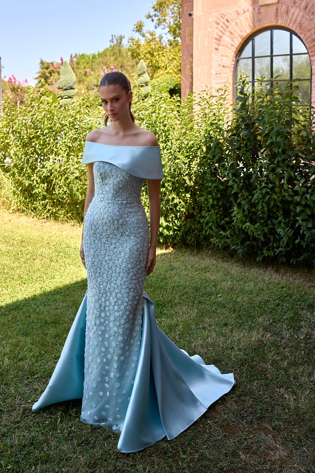 Aquilene Ice Blue Off-Shoulder Mermaid Gown
