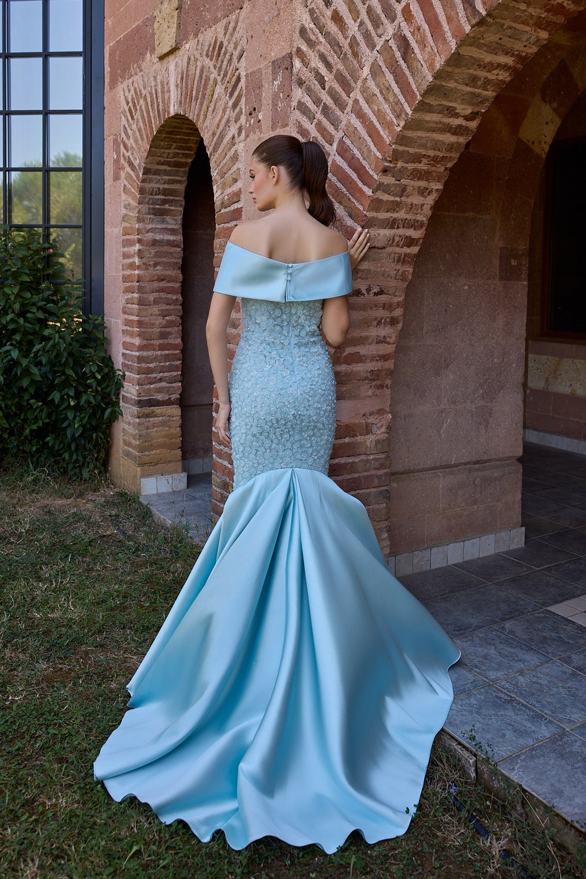Aquilene Ice Blue Off-Shoulder Mermaid Gown