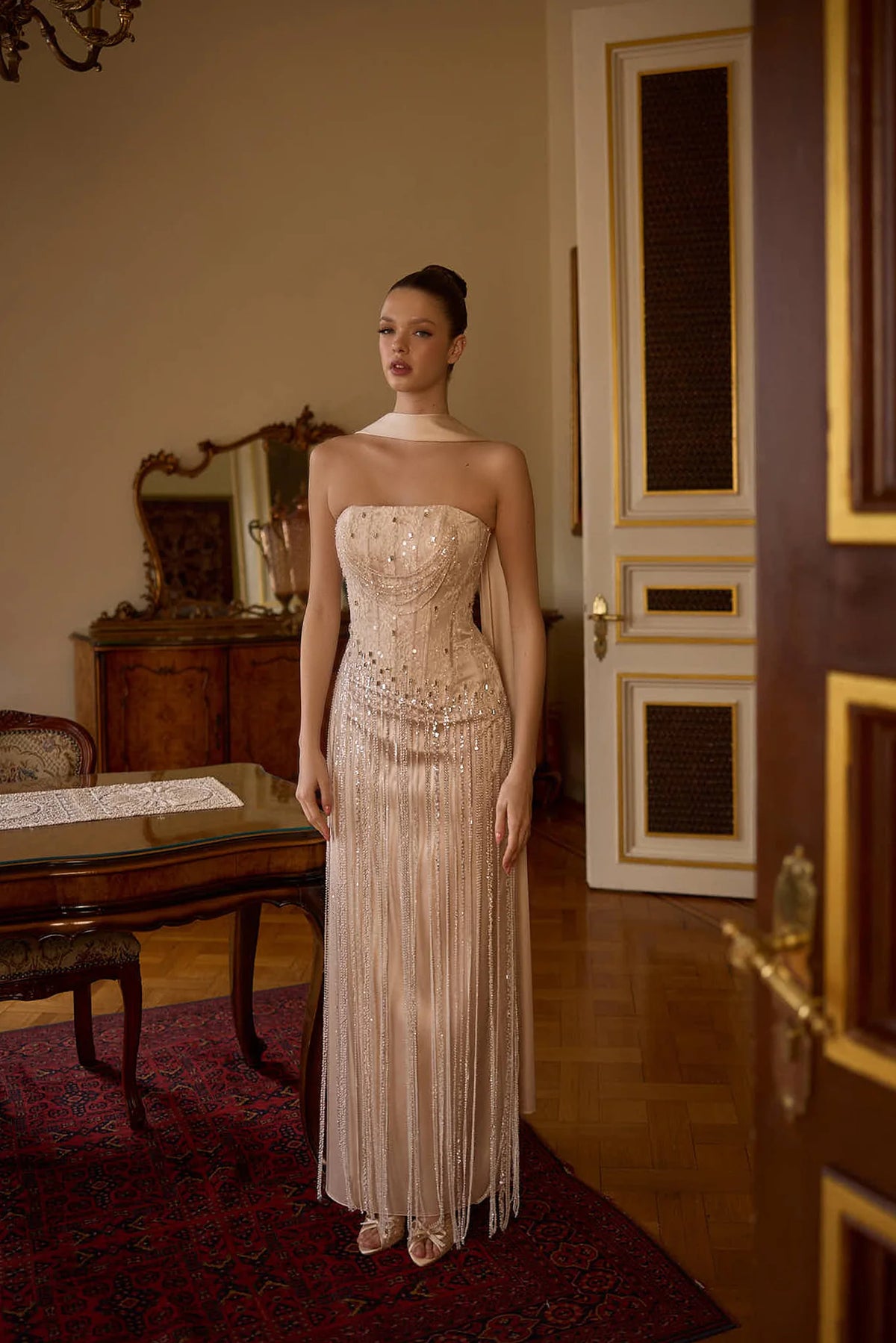 Celestine – Crystal Fringe Couture Evening Gown