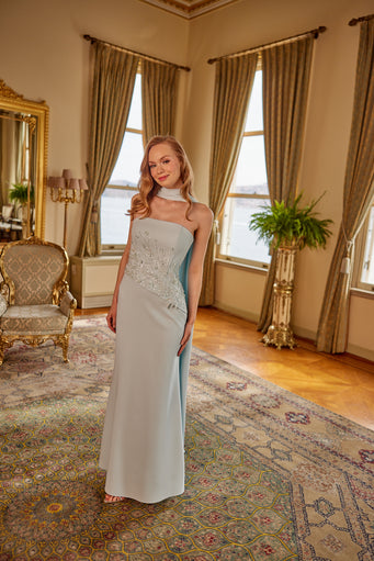Luxury modest evening dress featuring one-shoulder neckline and refined sage grey tone