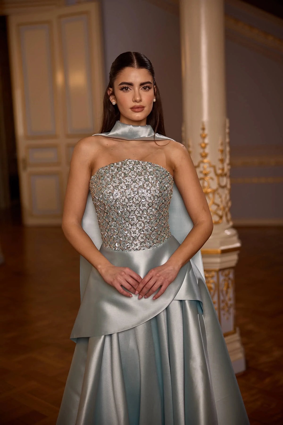 Luna – Crystal Embellished Satin Ball Gown