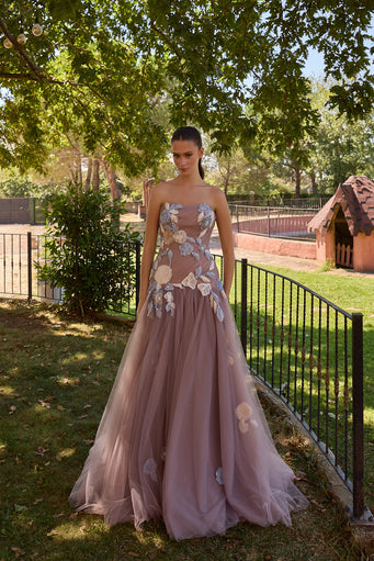 Mauverelle Mauve Floral Corset Tulle Gown