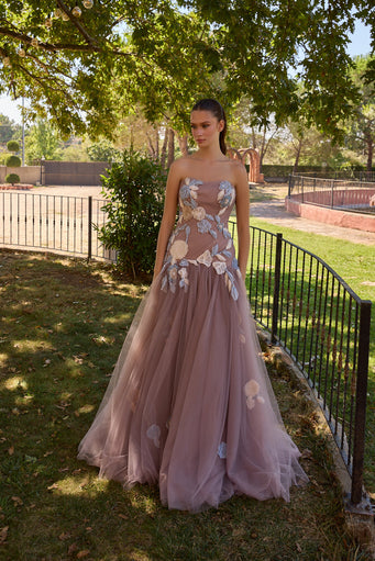 Mauverelle Mauve Floral Corset Tulle Gown