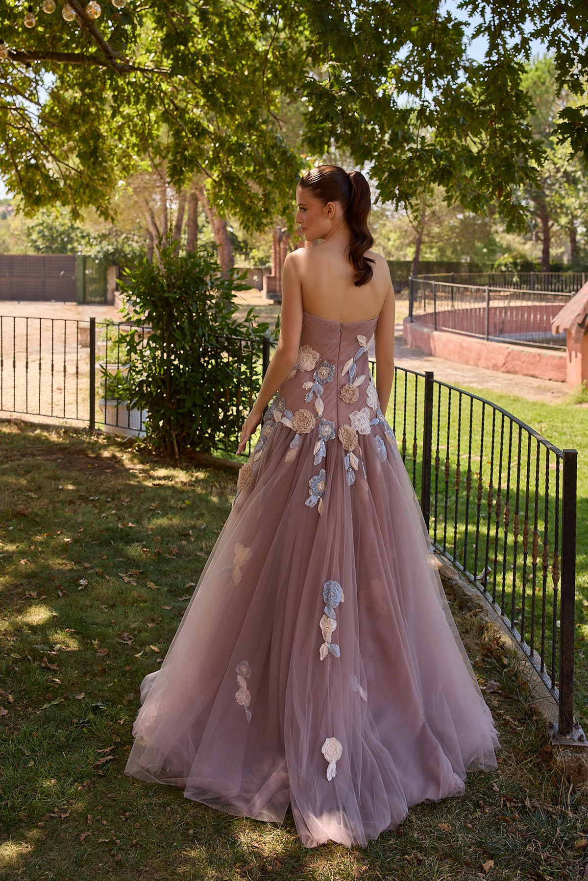 Mauverelle Mauve Floral Corset Tulle Gown