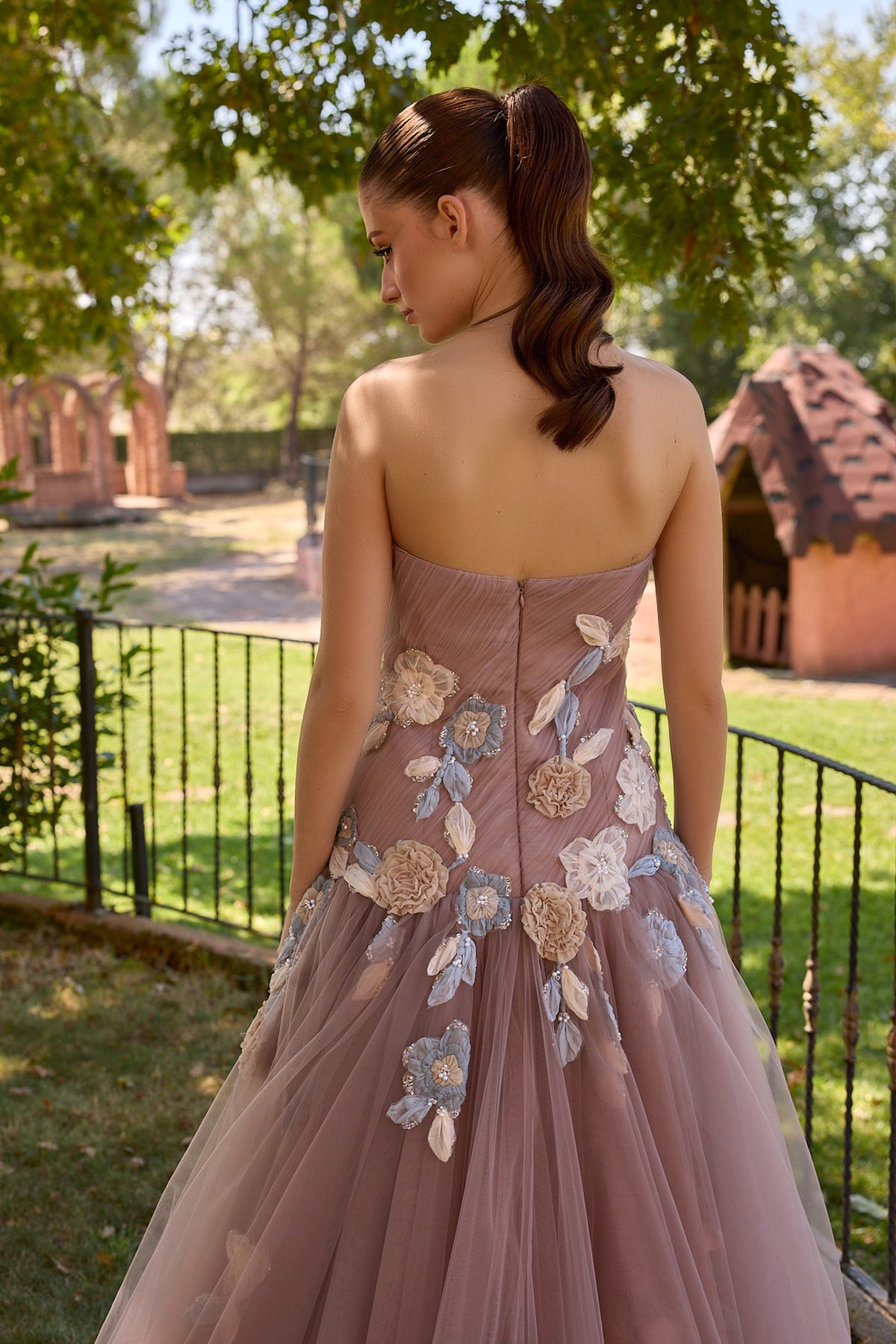 Mauverelle Mauve Floral Corset Tulle Gown