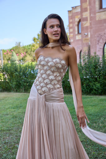 Ondelia Blush Scalloped Bodice Pleated Gown