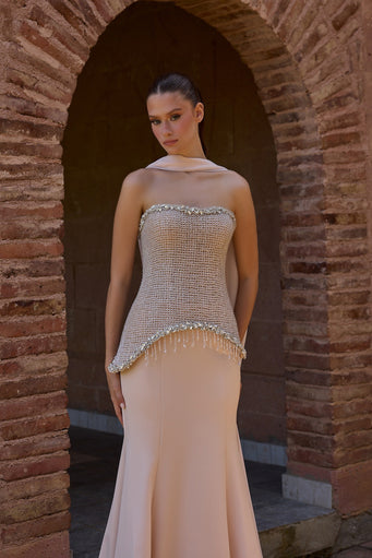 Rosavelle Blush Beaded Corset Evening Gown