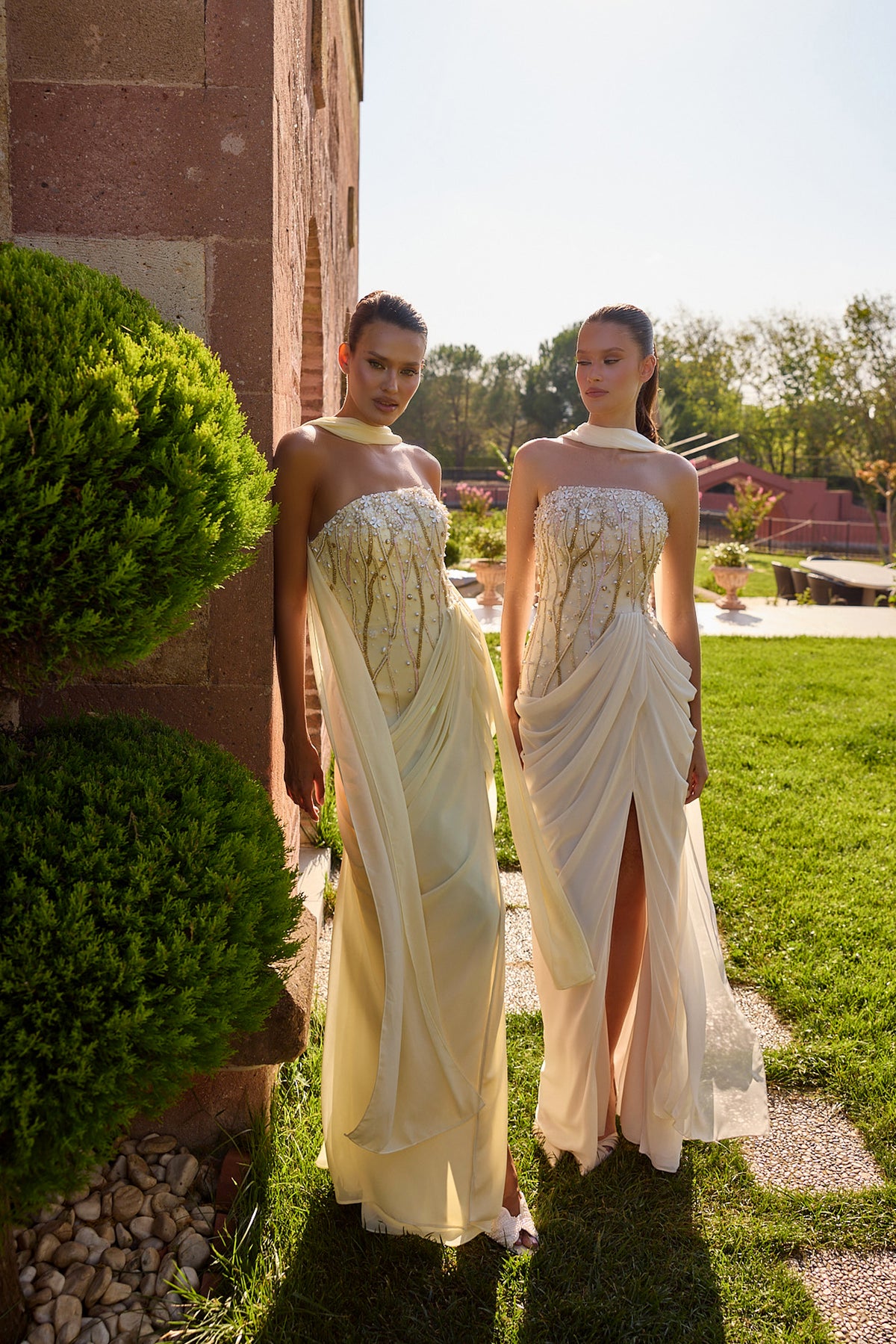 Solivienne Embellished Draped Scarf Gown