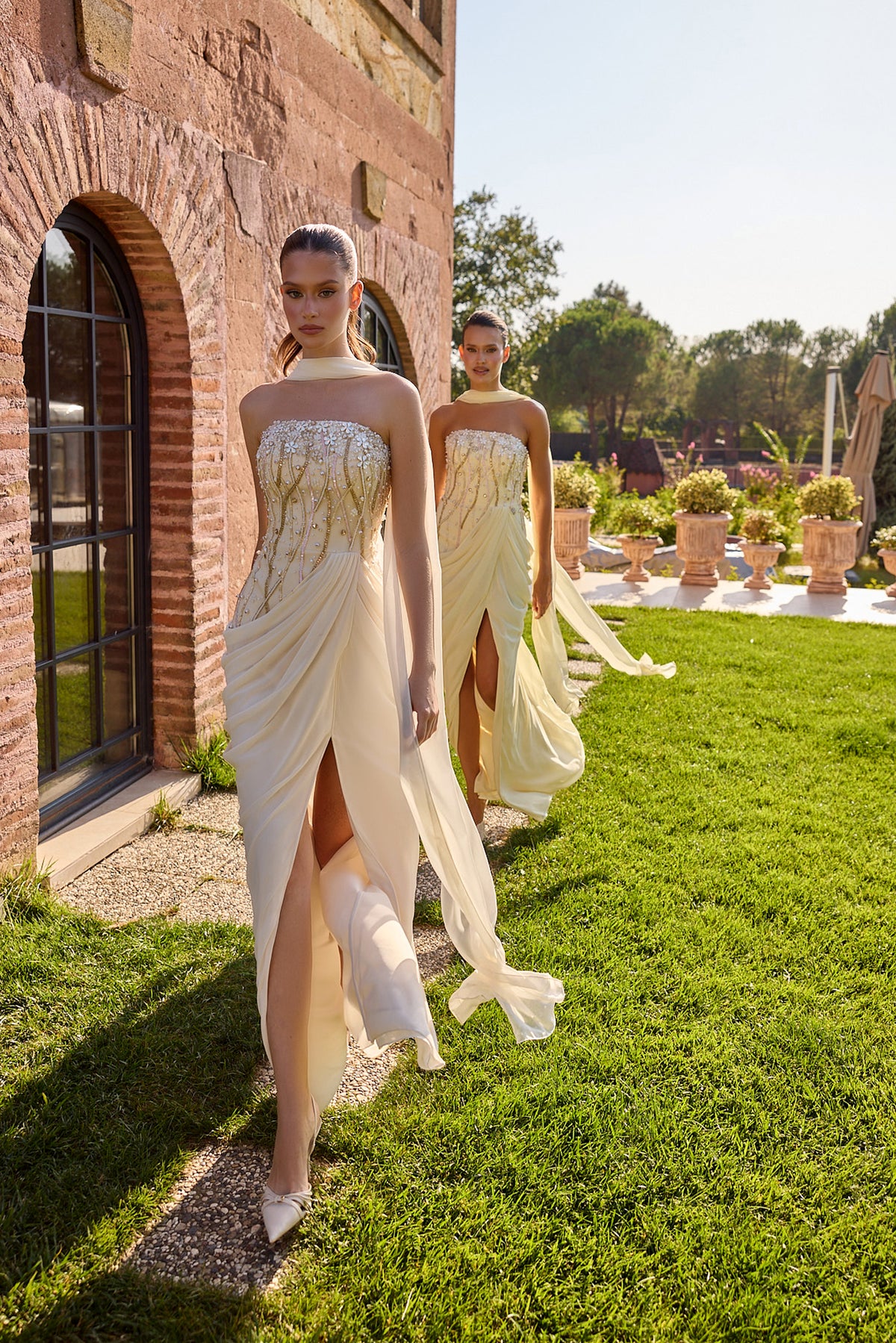 Solivienne Embellished Draped Scarf Gown